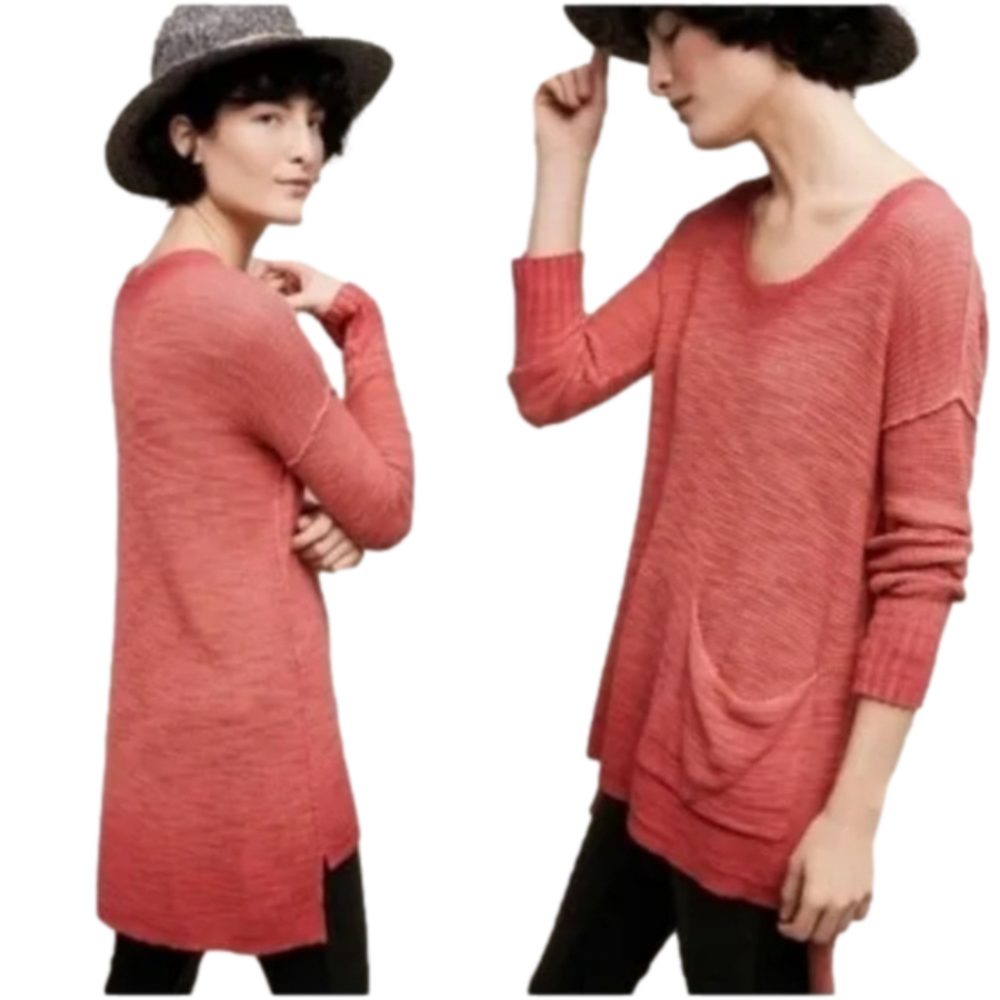 Anthropologie Moth Ombre Thermal Sweater Pocket Tunic Top Size Small